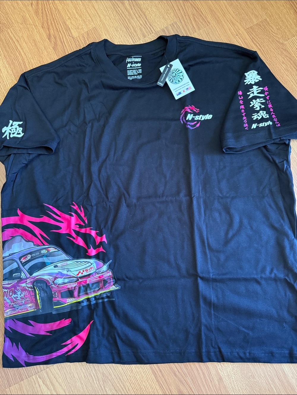 HardTuned N-style black t-shirt with pink/purple dragon graphic race car NWT 5XL
